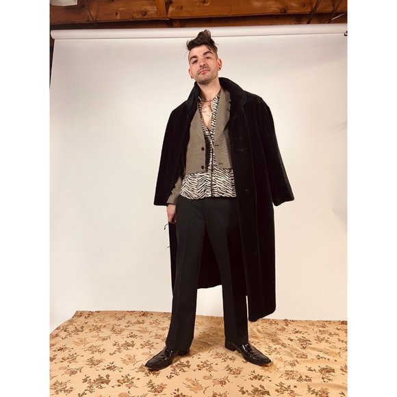 20% OFF!! - SALE 🚨Vintage 80s Black Faux Fur Ankle Length Unisex Oversized Coat - Picture 6 of 10